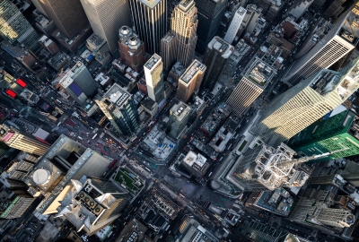 An aerial photo of New York City