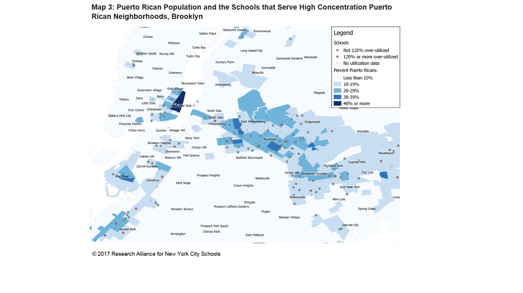 Puerto Rican Population and the Schools that Serve High Concentration Puerto Rican Neighborhoods, Brooklyn