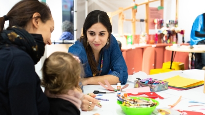 NYU student working with child