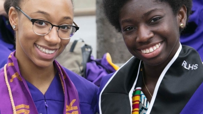 two students at graduation