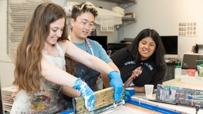 Students working on printmaking