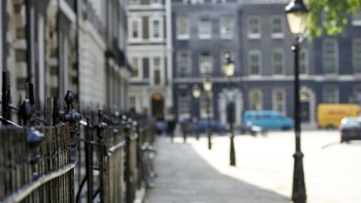 A street with a lamp post in London