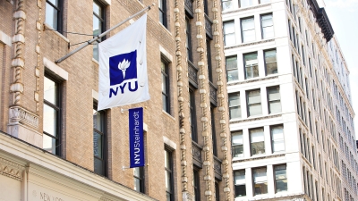 NYU building with University flag