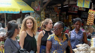 Students at the food market in Accra