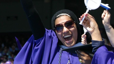 Students celebrating at NYU's Commencement