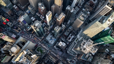 An aerial photo of New York City