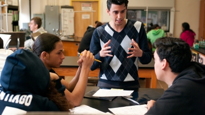 A teacher communicating with students