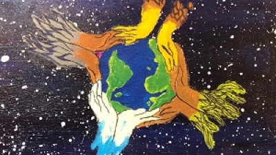 Illustration of hands on earth