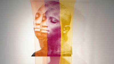 Banner with photo of man with eyes closed.