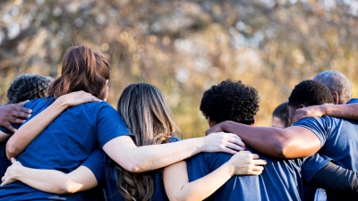 A group of students in a huddle