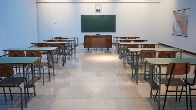 Rows of desks in a classroom