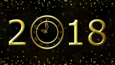 Illustration of 2018 with a clock inside the zero
