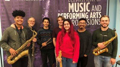 NYU Steinhardt Jazz Studies students with Professor David Pietro