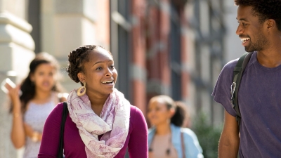 students walking outside in New York City