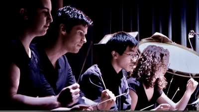 NYU percussion students performing