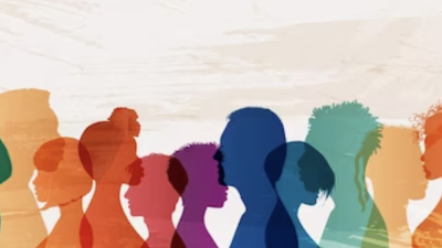 graphic depicting diverse silhouettes in colorful hues of blues, greens, yellows, oranges, and reds against a beige or neutral background.