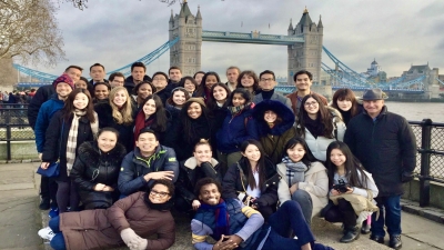 Group of Music Business students in front of the London Bridge