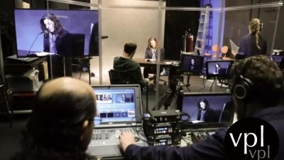 Setting up for a scene in a tv studio