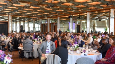 The attendees of the 2024 Spirit of Steinhardt Awards Ceremony, seated at tables in a large conference space