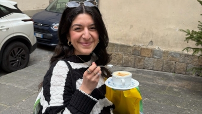Photo of Christine enjoying an affogato outside of Vivoli