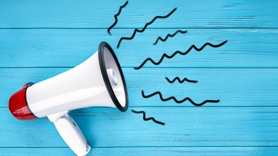 Sound waves come out of a megaphone