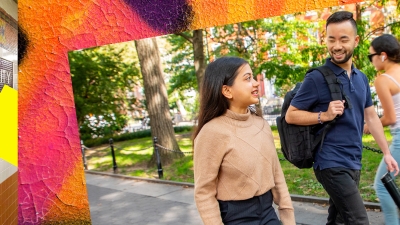 collage of students walking in washington square park and nyc images