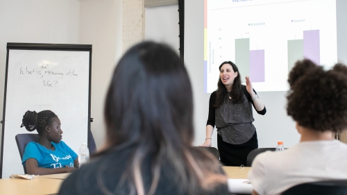 Teacher at front of classroom