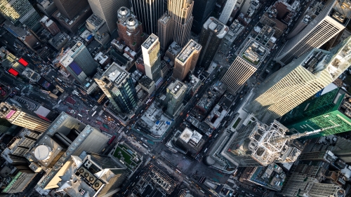 An aerial photo of New York City