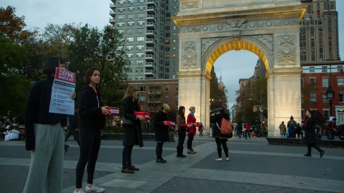 Students with public work in Washington Square Park