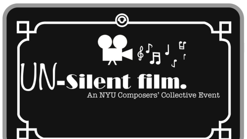 Black box with with NYU Steinhardt Composers' Collective Un-Silent Film written on it 