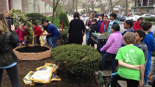 Students celebrating Earth Day at PS 18Q