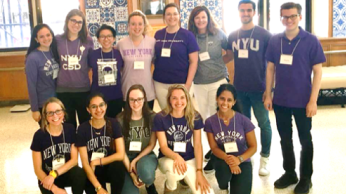 Drs Molfenter and Woolf (center, back row) with a team of NYU students from the collecting data at a local seniors’ center in Manhattan.