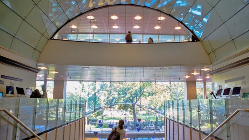 Interior of Kimmel Student Center looking out at Washington Square