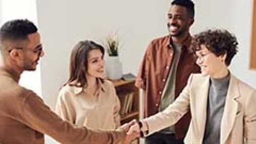 four people greetings