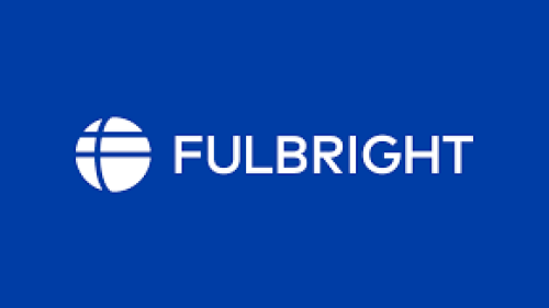 A picture of a white globe with white text to the right of it that says "Fulbright"