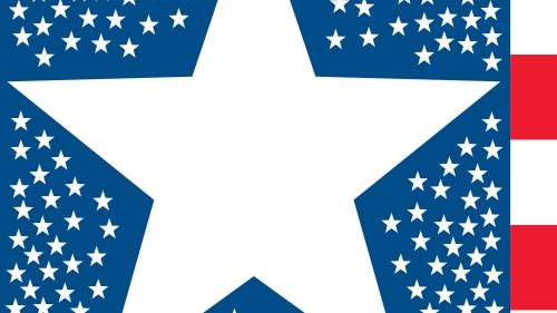 illustration of large white star surrounded by smaller stars on blue background with red and white stripes