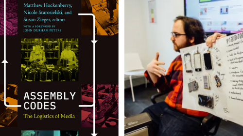 picture of Matthew Hockenberry alongside his recent book, Assembly Codes