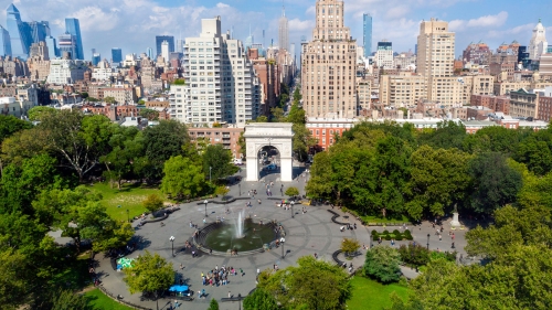 Ariel view of Washington Square Park looking north.