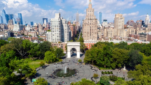 Ariel view of Washington Square Park looking north.