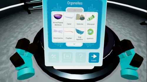 a vr screen with build a cell options