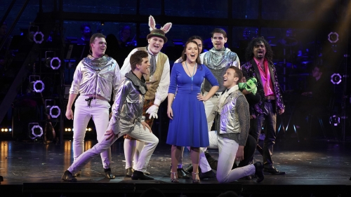 cast members on stage the NYU Wonderland Dress rehearsal
