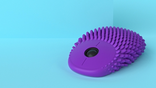 Image of a computer mouse with purple spikes.