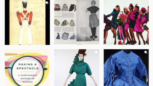 A desktop screenshot of the NYU Costume Studies Instagram page