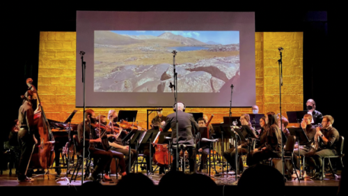 NYU Steinhardt screen scoring performs on stage before live audience
