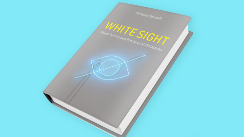 A 3-d rendered book cover of White Sight against a blue background