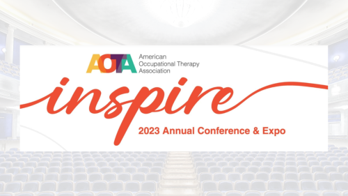 event announcement with text overlay that says AOTA Inspire 2023 Annual Conference and Expo