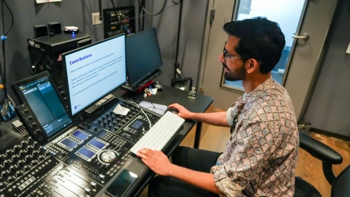 Student working in Music Technology studio 