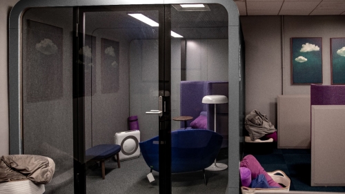 A new study room in the library includes a study pod, high backed chairs and adjustable lighting.
