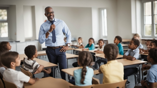 Students sitting in a classroom.