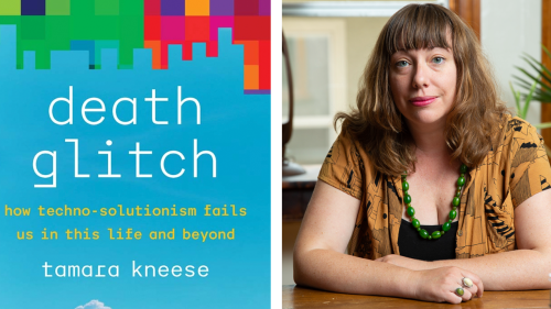 side by side picture of Tamara and the cover of her new book "Death Glitch"